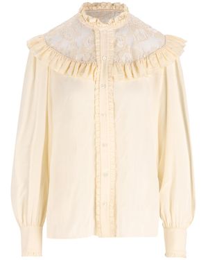 Chloé Chloé Lace Panel Ruffled Blouse - Natural
