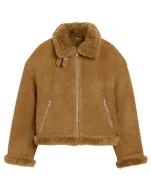 Ami Paris Sheep Shearling Aviator Jacket - Brown