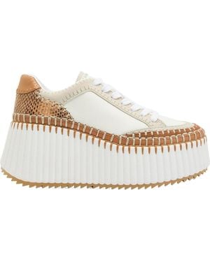 Chloé Snake-Pattern Patchwork Thick-Soled Shoes - Natural