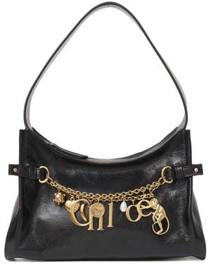 Chloé Charms Hobo Bag In Shiny Leather - Black