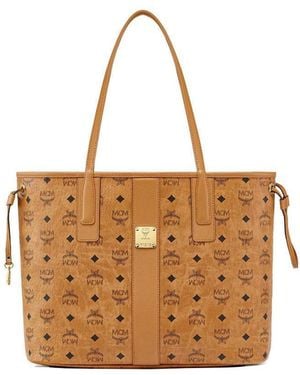 MCM Liz Visetos Medium Double-Sided Logo Pattern Shopping Bag - Brown