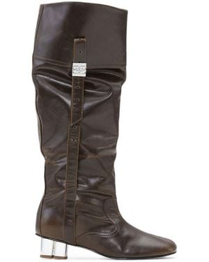 Ganni Square-Toe Boots - Brown
