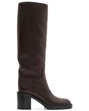 Burberry Leather Fife Heel Boots - Brown