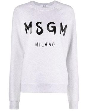 MSGM Logo-Print Crew Neck Sweatshirt - White