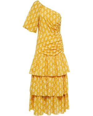 Veronica Beard Printed One-Shoulder Dress - Metallic