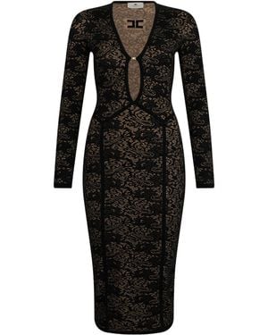 Elisabetta Franchi Lace Cut-Out Midi Dress - Black