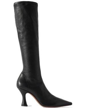 Neous Solid Color Leather Knee Boots - Black