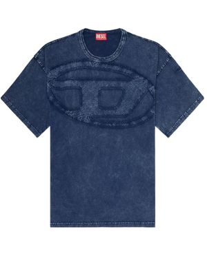 DIESEL Relaxed Cotton T-Shirt With Oval-D Applique - Blue