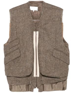 Maison Margiela Pocket-Detail Frayed-Edge Gilet - Brown