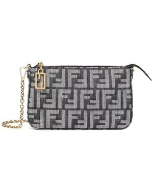 Fendi Baguette Ff Jacquard Pouch - Grey