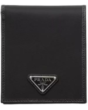 Prada Logo Plaque Wallet - Black