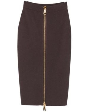Elisabetta Franchi Front-Zip Pencil Midi Skirt - Brown