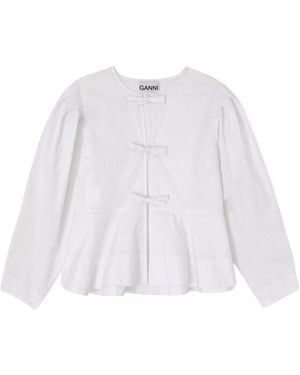Ganni Bow-Front Peplum Top - White