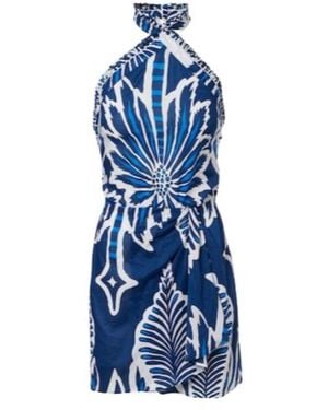Poupette Manon Floral Halterneck Cotton Minidress - Blue