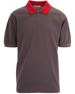 Marni Contrast-Collar Piqué Polo Shirt - Purple