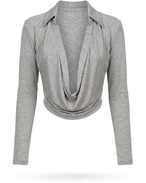 AYA MUSE Draped Collared Top - Grey