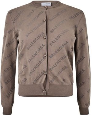 Balenciaga Letter Print Cardigan - Brown