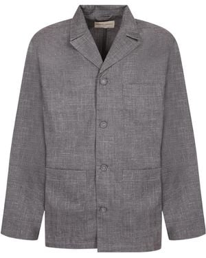 Officine Generale Officine Générale Textured Button-Front Shirt - Grey