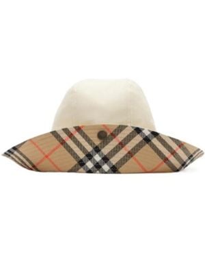 Burberry Check Brim Tropical Gabardine Hat - White