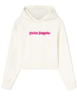 Palm Angels Logo Embroidered Drop Shoulder Hoodie - White