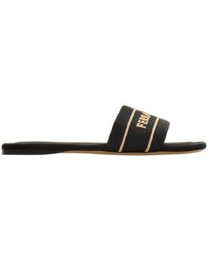 Ferragamo Ferragamo Logo Embroidered Slides - Multicolour