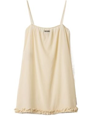 Miu Miu Embroidered Marocain Crepe Dress - Natural