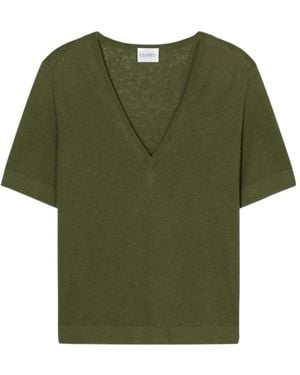 Closed V-Neck Short-Sleeve Sweater - Green