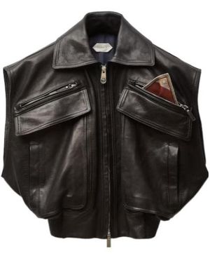 Versace Zip-Up Leather Gilet - Black