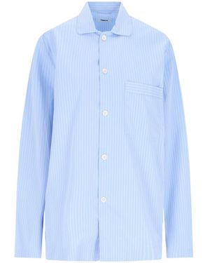 Tekla Long Sleeved Pinstriped Poplin Pyjama Shirt - Blue