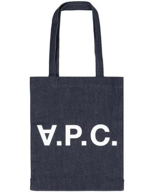 A.P.C. Laure Logo Printed Denim Shopping Bag - Blue