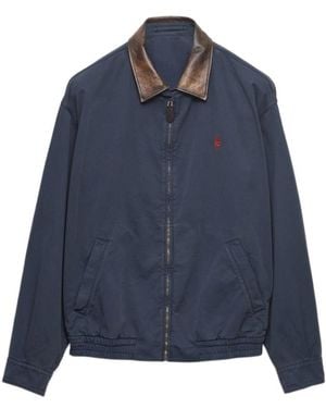 Prada Cotton Jacket With Leather Details - Blue