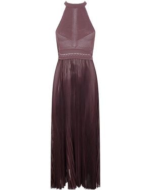 Twinset Long Knit And Pleated Georgette Dress - Purple