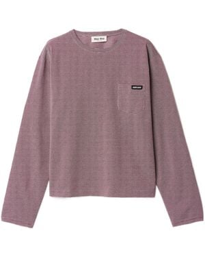 Miu Miu Long-Sleeved Crewneck T-Shirt - Purple