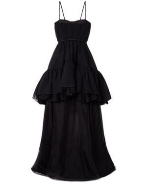 Giambattista Valli Layered Satin-Trimmed Ruffled Silk-Chiffon Gown - Black