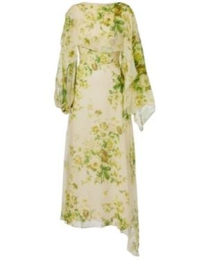 Erdem Draped Floral Silk Creponne Midi Dress - Yellow