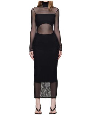 Mugler High-Neck Mesh Maxi Dress - Black