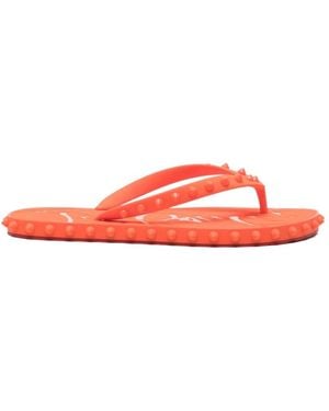 Christian Louboutin Studded Flip-Flops Slides - Red