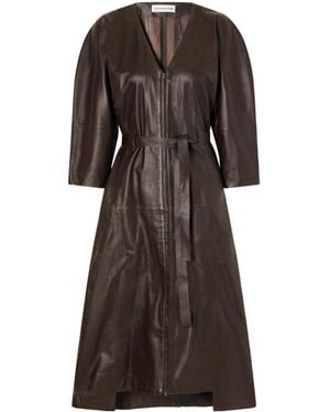 Victoria Beckham Lace-Up Leather Midi Dress - Brown