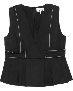Ganni V-Neck Top - Black