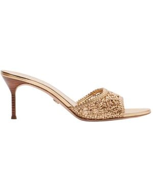 Veronica Beard Woven Metallic Leather Mules - Natural