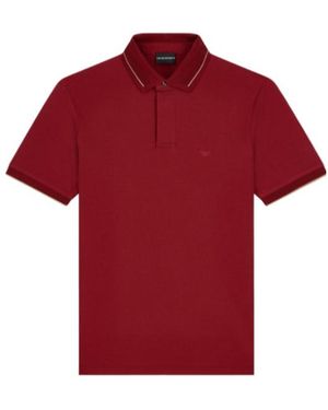 Emporio Armani Pique Polo Shirt With Stripe Detail On The Collar - Red