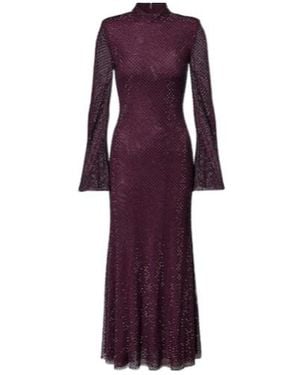 Self-Portrait Rhinestone Mesh Maxi Dress - Purple