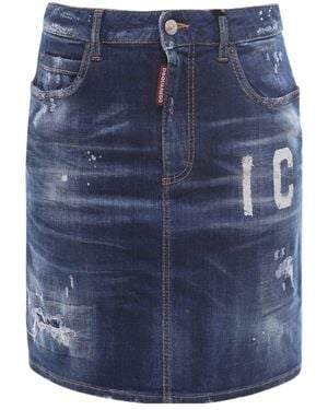 DSquared² Logo-Print Denim Skirt - Blue