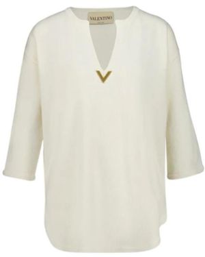 Valentino Logo-Appliqué Knitted Blouse - White
