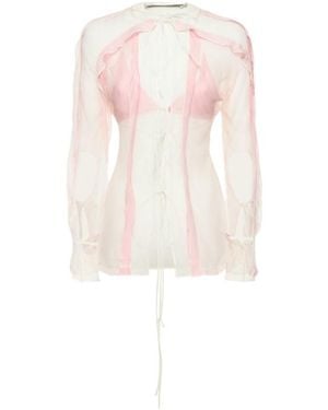 Christopher Esber Silk Chiffon Open Blouse Shirt Bra Set - White