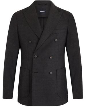 BOSS Double-Breasted Wool Blazer - Black