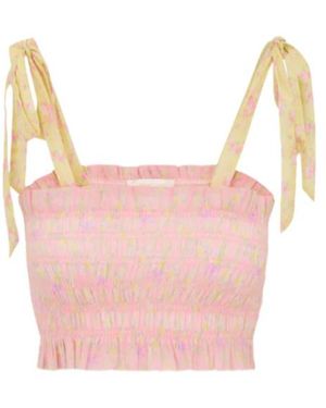 LoveShackFancy Corbin Smocked Crop Top - Pink