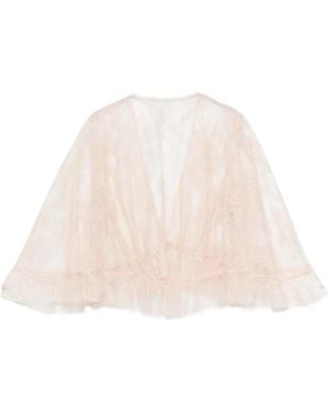 Alberta Ferretti Lace Cropped Top Sheer Flared Sleeves Drawstring - Natural