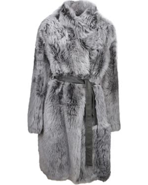 Yves Salomon Shearling Belted Coat - Gray