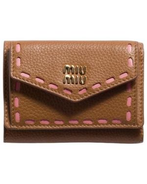 Miu Miu Logo-Detailed Tri-Fold Wallet - Brown